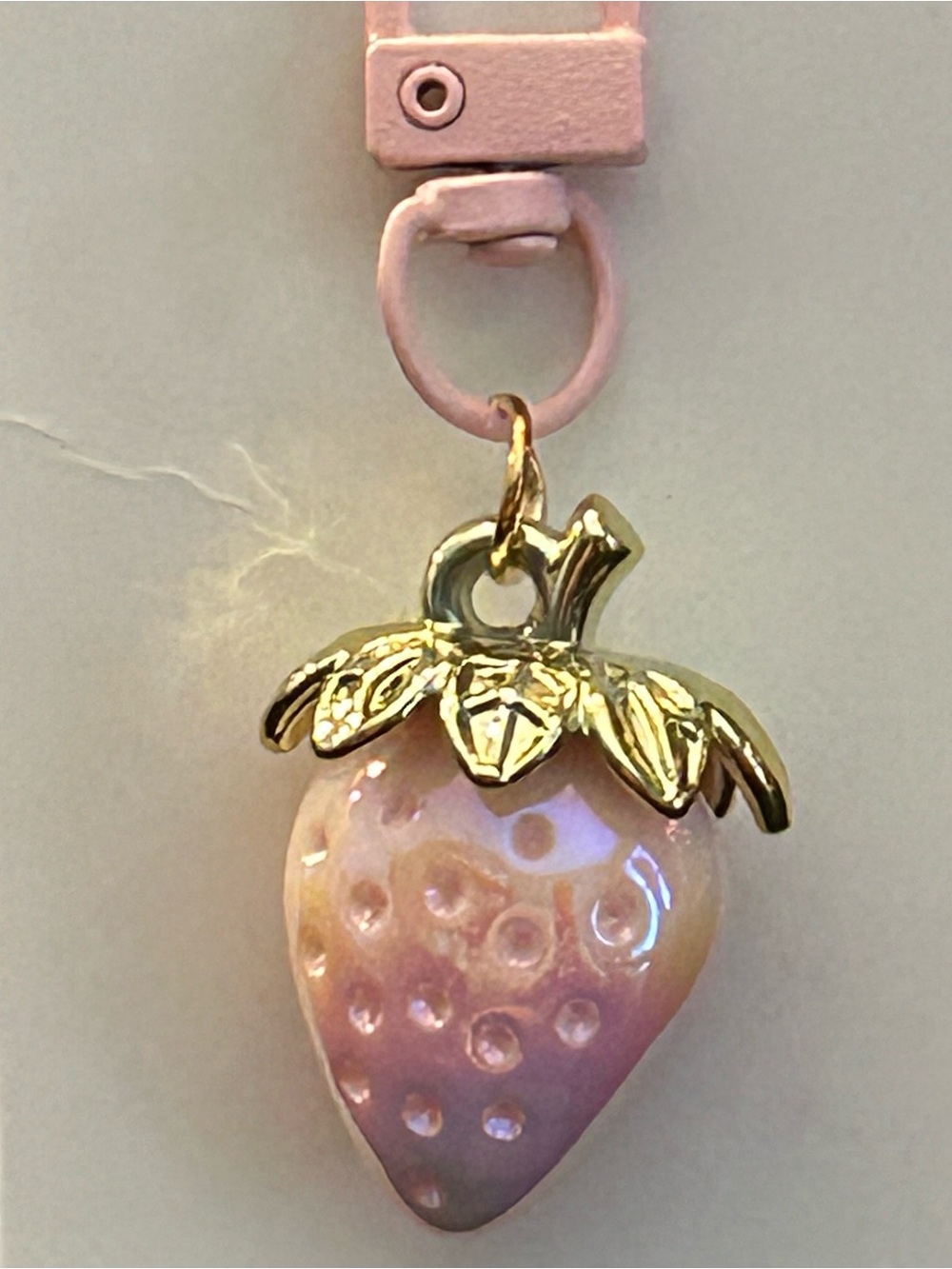 Pink Strawberry Bag Charm Zipper Pull with Gold-Tone Leaf NWT